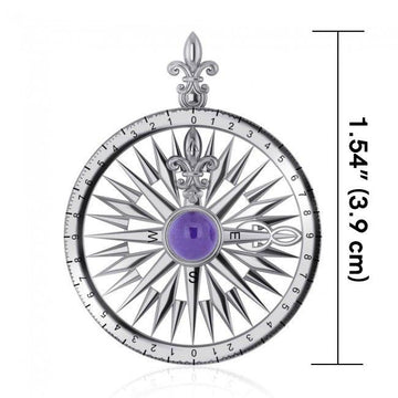 Compass Rose Silver Pendant With Gemstone TP3152 - Jewelry
